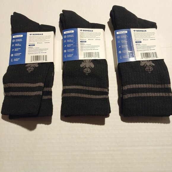 Bombas Mens Cotton Blend Crew Socks 3-Pack Black-Size: Medium-NEW - Picture 2 of 2